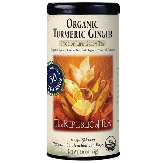 The Republic of Tea - Organic Turmeric Ginger Green Tea Tin, 50 Tea Bags, Naturally Caffeinated