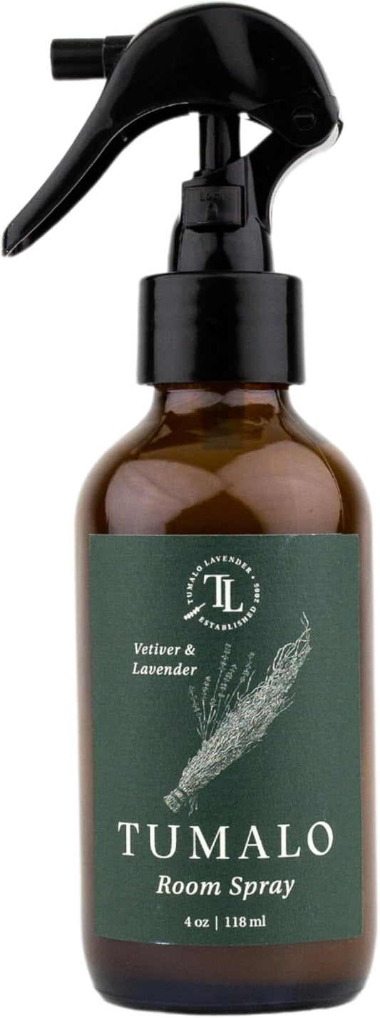 Room Spray - Sophisticated, All-Natural Home Fragrance, Pure Essential Oil Air Freshener & Odor Eliminator, Refreshing Scent - Made in the USA, Vetiver & Lavender, 4 oz Glass Bottle