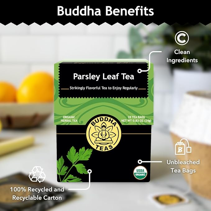 Buddha Teas - Organic Parsley Leaf Tea - Herbal Tea - For Health & Wellbeing - With Antioxidants & Minerals - Clean Ingredients - Caffeine Free - OU Kosher & Non-GMO - 18 Tea Bags (Pack of 1)