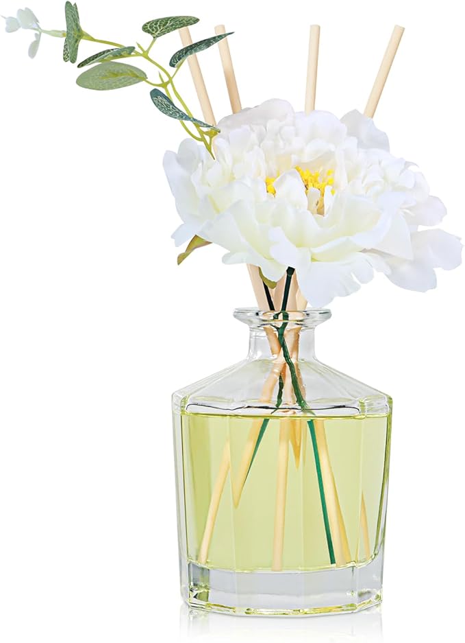 L'odeur Vill Reed Diffuser, 8.5 Oz(250ml)Jasmine & White Tea Bathroom Diffuser with 10 Sticks, Scented Diffuser Home Fragrance Essential Oil Reed Diffuser Set for Home Large Rooms Bathroom Shelf Decor