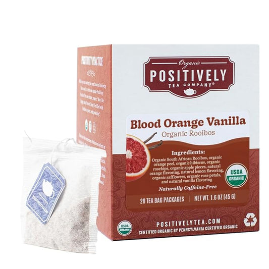 Organic Positively Tea Company, Blood Orange Vanilla Rooibos Tea Bags, 20 Count