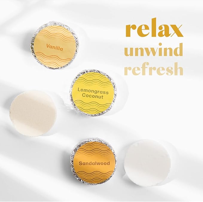 Dew Well - Shower Steamers Fresh Earth Collection - 15 Count Shower Bombs - Aromatherapy in Your Home - Helps Clear Congestion and Boost Mood - (Vanilla, Lemongrass Coconut, Sandalwood)