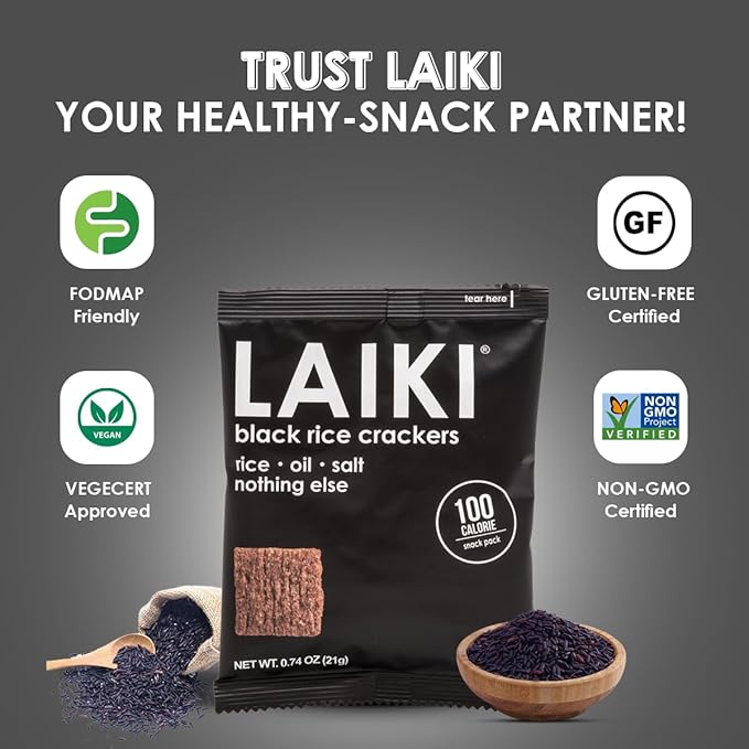 Gluten Free Rice Crackers - Black | Low Sodium Healthy Snack | Vegan SEED-OIL FREE Snack | NON-GMO | GF Snack for Adults | Diabetic Friendly | Gluten Free Variety Pack | Clean & Vegan | Party Snack | Pack of 12