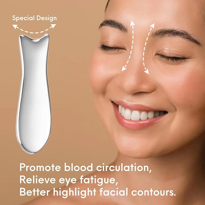 Stainless Steel Gua Sha Facial Tools 3 in 1 with Pouch,Facial Massage Tool Kit for Women’s Skincare Routine, Brighten and Sculpt Your Skin,Reduce Inflammation and Puffiness, Silver