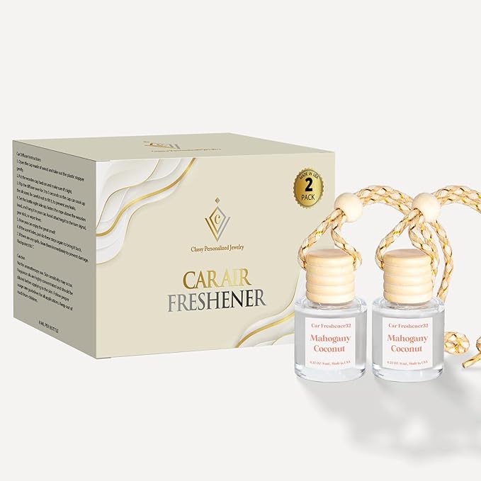 Car Air Freshener Hanging, Essential Oil Diffuser for Car, Mahogany Coconut Car Air Freshener Cute, Long Lasting Air Freshener, Car Fresheners for Women, Made in USA