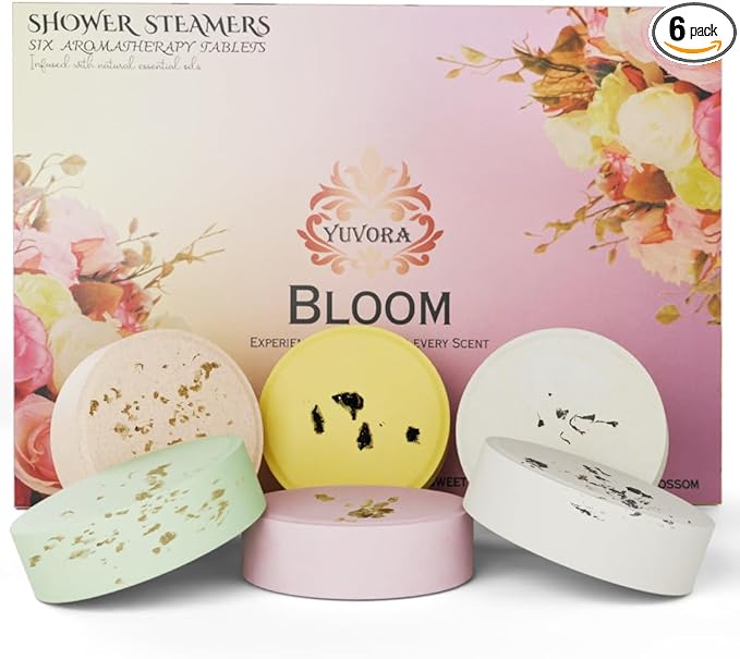 Shower Steamers Gift Set – 6 Aromatherapy Scents for Women & Men – Bloom Collection – Essential Oil Shower Bombs for Relaxation, Stress Relief & Self-Care – Spa Gift for Her or Him