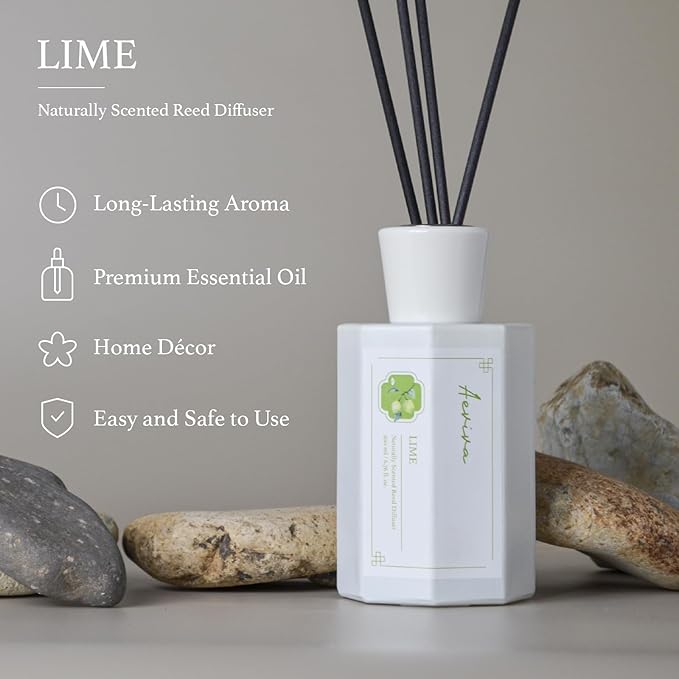 Reed Diffuser Set, Lime Scented Oil Diffuser, 6.76 fl oz (200 ml) Home Fragrance Diffuser with Reed Sticks, Air Fresheners for Home, Bathroom Shelf Decor