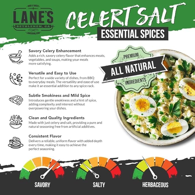 Lane's Celery Salt Seasoning, All-Natural Celery Seed Powder, Great on Soups, Stews & Marinades, Made in USA, 15 Oz