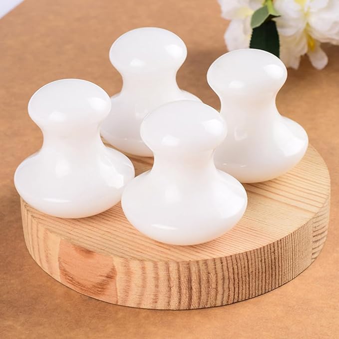 Uonlytech 2Pcs Gua Sha Facial Tools, White Jade Quartz Massage Gua Sha Rollers Stones Scraping Massage Tool for Women Home Spa