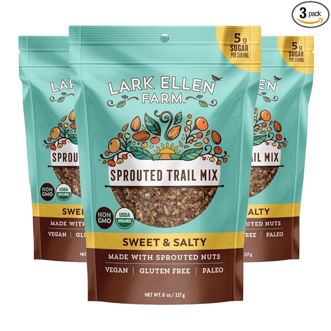Lark Ellen Farm Sweet and Salty Nut and Seed Trail Mix, Gluten Free Trail Mix Bags, Grain Free Healthy Snacks, Certified Organic, Non-GMO, Paleo, Vegan (8 oz, 3 Pack)