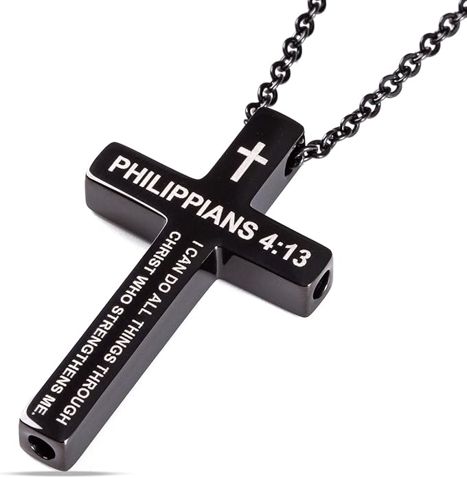 Cross Breathing Necklace for Anxiety, Inspirational Bible Verse Mindfulness Pendant Necklace, Stainless Steel Meditation Breathwork Tool, Anxiety Relief Items for Teens Gift