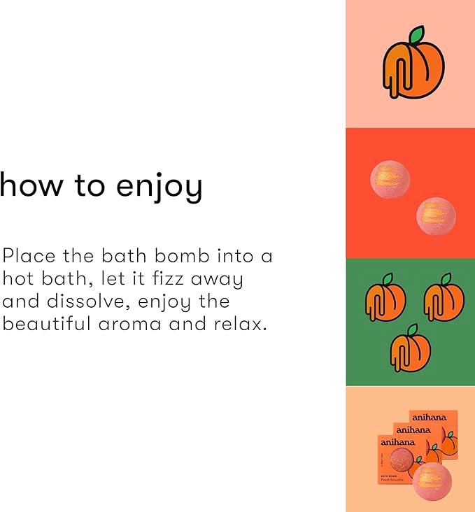 ANIHANA Bath Bomb with Coconut Oil, Paraben Free, Hand-Crafted Luxury Fizzers, Refreshing Peach Smoothie Scent, 6.3 oz