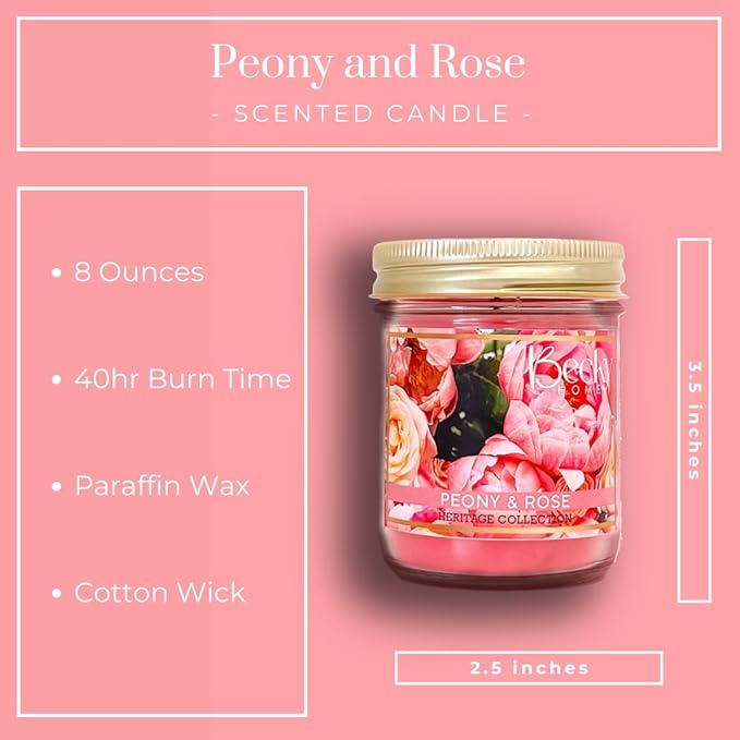 8oz Peony and Rose Scented Candles for Home, 45 Hrs Soy Wax Candle, Aromatherapy Scented Candle for Relaxation, Candle Gifts for Women
