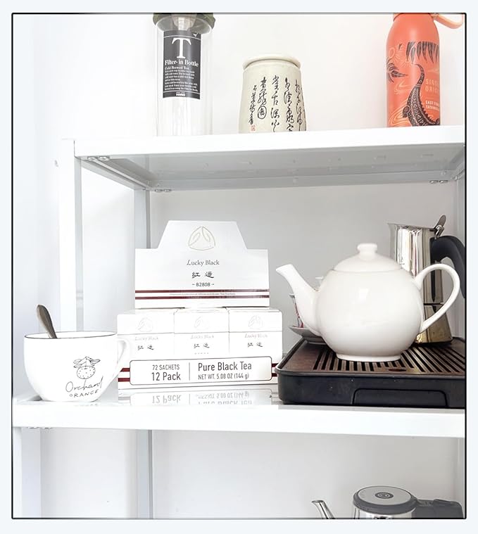 GTGLOTRA Full-Leaf Black Tea, 72 Pyramid Bags (12 Pack), Easy Brew, 100% Natural, Low Caffeine, Caffeine Alternative to Coffee, Biodegradable Tea Whole Leaf Tea Sampler, Family Size, Office Reception,Daily Consumption,Gifts