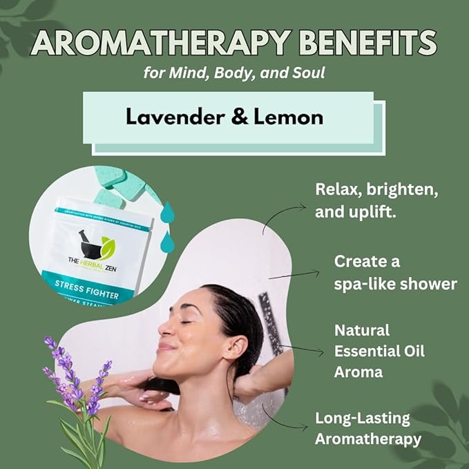 Stress Fighter Shower Steamers Aromatherapy for Relaxing - USA Made - Lavender & Lemon Shower Bomb Tablets – Christmas Gift - Adult Stocking Stuffer – Soothing Natural Essential Oils (10 Pack)