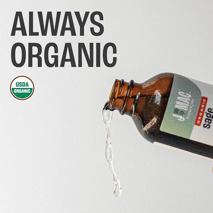 J Mac Botanicals, Organic Sage Oil (4 oz Glass Bottle, no Dropper), Organic Salvia Officinalis Essential Oil, Skincare, Massage, diffusers, Bath Bombs and Shower Steamers