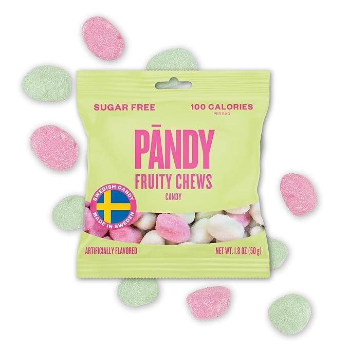 PANDY, Swedish Sugar Free Candy, Fruity (1.8 Ounce Bags, Pack of 4) - Diet, Healthy Keto Gummy Candy, Low Calorie Sweets