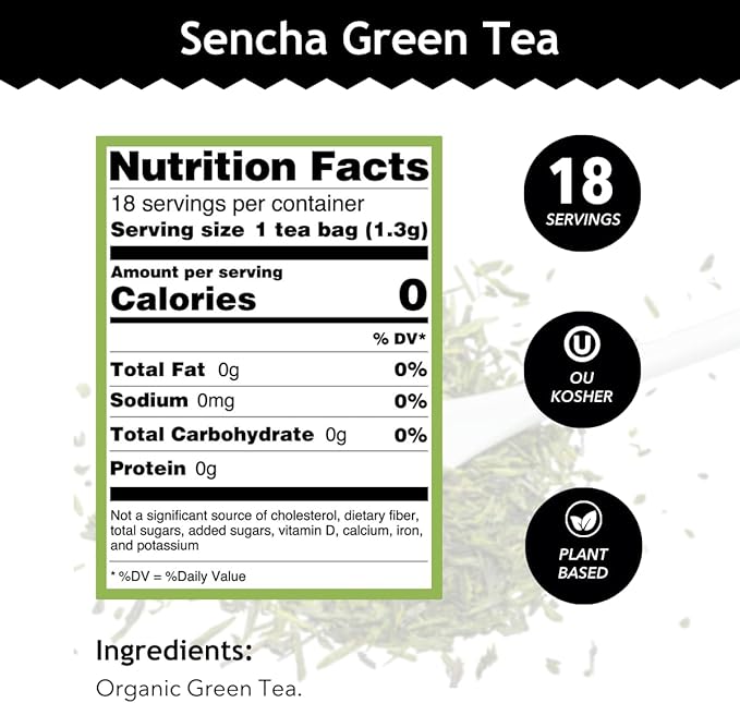 Buddha Teas - Organic Sencha Green Tea - For Health & Wellbeing - Japanese Green Tea - With Antioxidants & Minerals - Clean Ingredients - Caffeinated - OU Kosher & Non-GMO - 18 Tea Bags (Pack of 1)