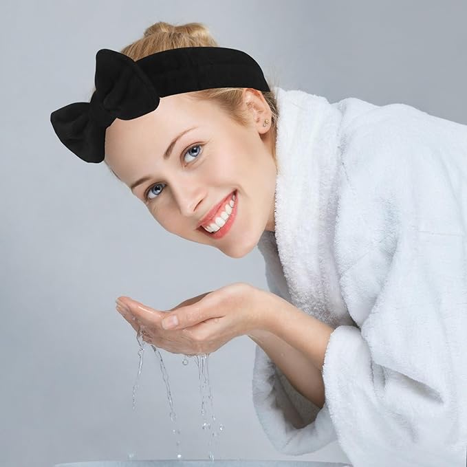 10 Pack Spa Headband for Washing Face Black Skincare Headbands Bulk for Women Girls Soft Coral Fleece Hairband Cute Bow Headbands for Washing Face Makeup