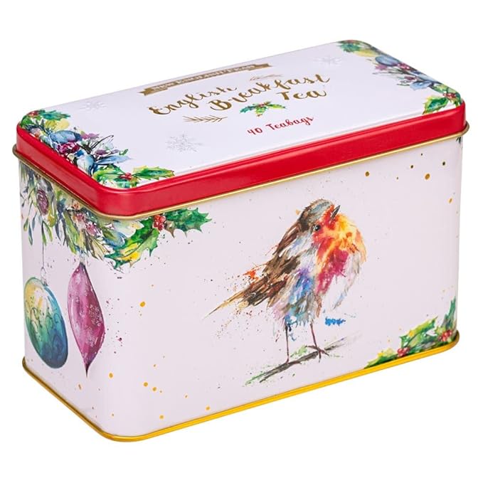 New English Teas Christmas Robin Tea Tin with 40 English Breakfast Teabags