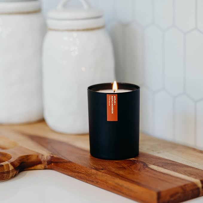 Calyan Wax Co. Soy Wax Candle, Apples + Maple Bourbon Scented Candle, 75 Hour Burn Time, Aromatherapy Soy Candles, Non Toxic & Vegan Soy Wax, Black Tumbler Scented Candles, 13oz