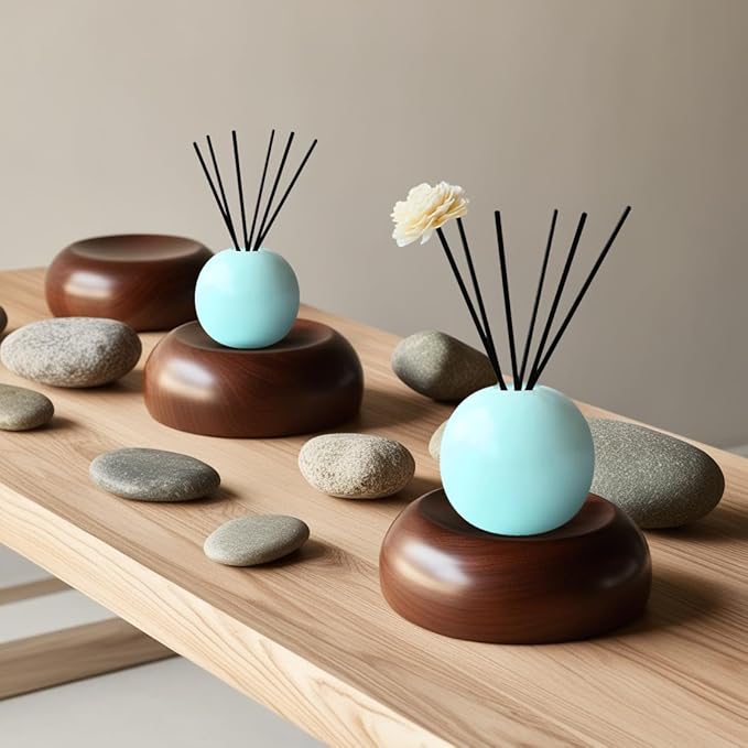 Ceramic Reed Diffuser for Home, Ampure White Musk Fragrance (2X Stronger, 4 to 6 Months of Usage) in a Scent Bowl - 5 Natural Fiber Reed Sticks & Decorative Flower Set, Office Decor, Eco-Friendly