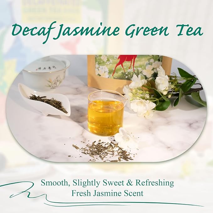 WT WEETEE Decaf Jasmine Green Tea Loose Leaf, 110+ Cups, Made of CO2-Decaffeinated Green Tea Leaves with Natural Jasmine Aroma, 228g /8oz