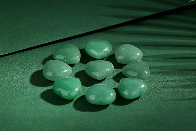 YATOJUZI 5PCS Green Aventurine Natural Heart Healing Crystals 1" Love Stones Sets Bulk Polished Pocket Palm Thumb Gemstones Energy Reiki Balancing Meditation Therapy