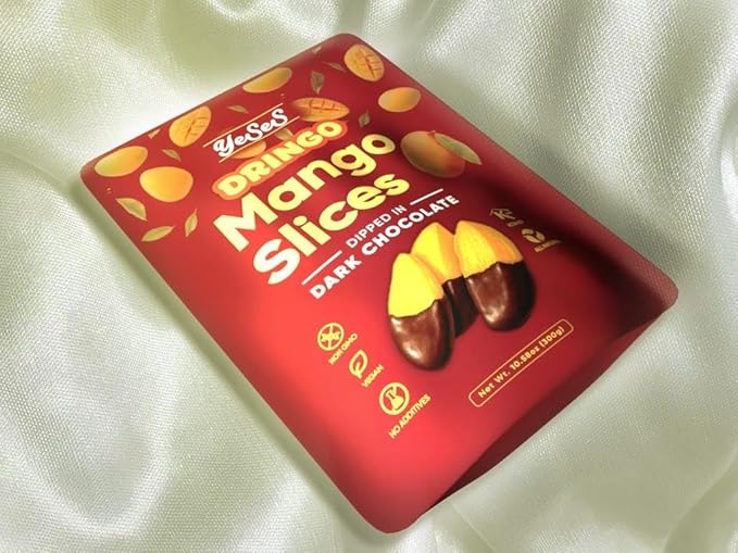 YeSeS Dringo Mango Slices Dipped in Dark Chocolate – Premium Dried Mango Snack, Non-GMO, Vegan, Kosher, All-Natural, No Additives, 10.58 oz (300g) Resealable Bag (2 Pack)