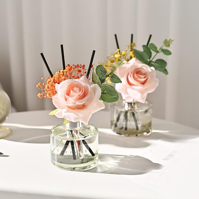 COCODOR Rose Flower Reed Diffuser/Dark Vanilla&Sandalwood/6.7oz/1Pack / Home Fragrance Scent Essential Oil Stick Diffuser for Bedroom Bathroom Home Décor