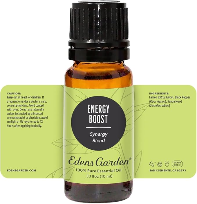 Edens Garden Energy Boost Essential Oil Blend- 100% Pure Premium Grade, Undiluted, Natural, Therapeutic, Aromatherapy, The Best for Diffusing, Kid Safe, Humidifiers, Skin 10 ml (.33 fl oz)