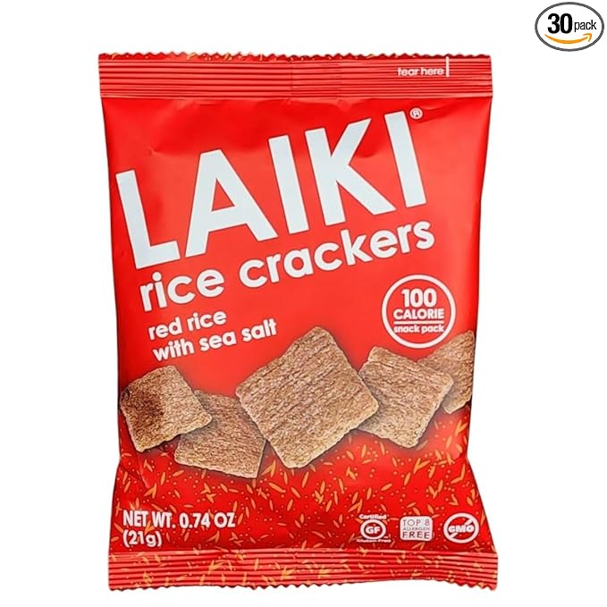Gluten Free Rice Crackers - Red | Low Sodium Healthy Snack | Vegan SEED-OIL FREE Snack | NON-GMO | GF Snack for Adults | Diabetic Friendly | Gluten Free Variety Pack | Clean & Vegan | Party Snack | Pack of 30