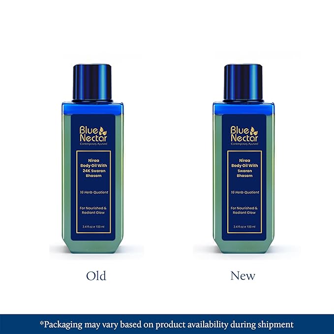 Blue Nectar Body Oil with Swaran Bhasam for Glowing Skin | Ayurvedic Body Oil for Dry Skin | Nourishing Oil with Gold & Shimmer (16 Herbs, 3.38 Fl Oz)
