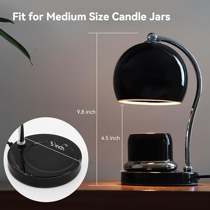 Ceramic Dimmable Candle Warmer Lamp with Timer Fit for Medium Size Candle Jars, Aesthetic Design with 2 Bulbs, House Warming Gifts, New Home Decor, Mother's Day, Birthday Gifts (Black)