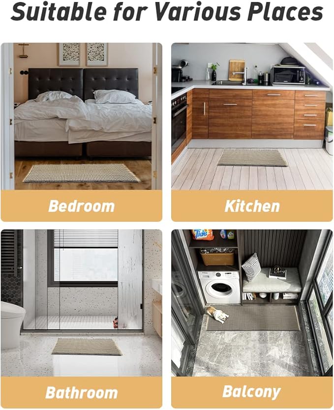 AMOAMI Upgraded Waffle Bath Mat, Super Absorbent Non Slip Bath Mats for Bathroom Floor, Machine Washable Bathroom Rugs with Tassels, Rubber Backed Bathroom Mats, Ultra Soft, 18" x 30"