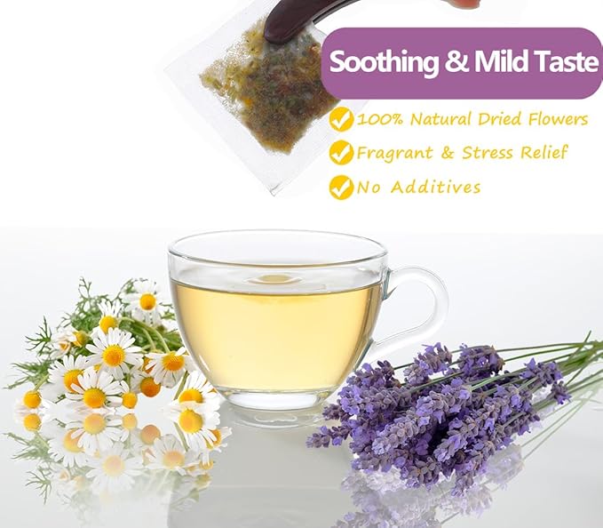 135 Premium Chamomile & Lavender Tea Bags,Relief & Caffeine Free & 100% Natural.