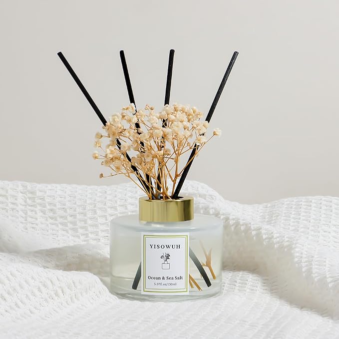 Reed Diffuser Set,5.07 fl oz (150 ml) - Ocean & Sea Salt Oil Diffusers with 8 Reed Sticks,Home Fragrance Reed Diffuser for Bathroom Shelf Decor