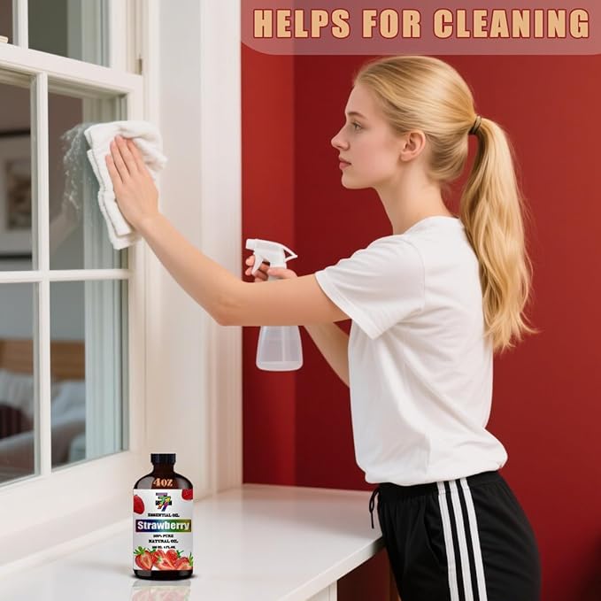 Strawberry Essential Oil (4 oz/120 ml) — Strawberry Oils for Aromatherapy, diffusers, humidifiers, Home fragrances, DIY Skincare, soap Making, DIY Candle, Relaxation, Yoga, and Meditation