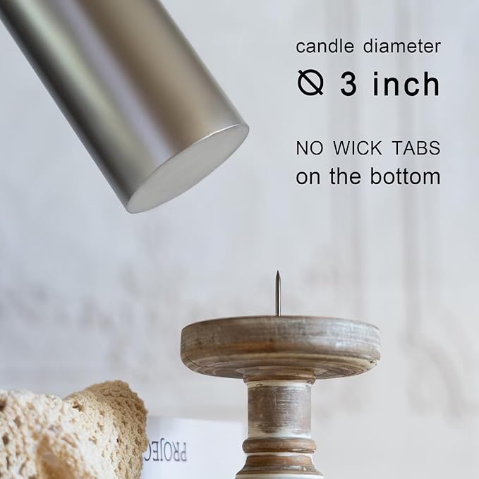 MOZEAL 3" x 8" Hand-Poured Unscented Large Candle,Smokeless Rustic Pillar Candle Set of 2,Slow Burn,No Drip,Approx 150 Hours Burning,Wedding,Dinner,Christmas and Home Decorative,Tall Silver Candle