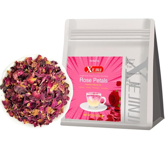 XIEJINJI Dried Rose Petals - 2.8oz/80g, Food-Grade Edible Rose Petals, Dried Flower Petals for Herbal Tea, Decoration, Baking, Crafting