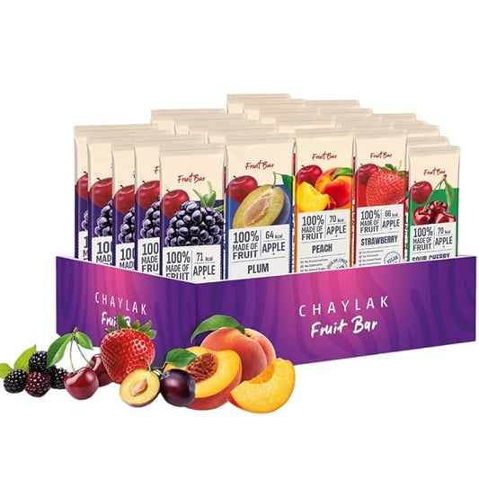 Fruit Snacks Bar by Chaylak, Fruit Leather Variety Pack, 100% Natural, No Sugar Added, Gluten-Free, Vegan, Healthy On-the-Go Snack for Adults & Kids – Assorted Real Fruit Flavors, Bulk 0.70 oz x 25
