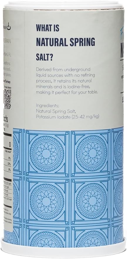 8.8oz Bodrum Co. Natural Spring Salt Shaker - Rare Unrefined Mineral, Microplastic-Free, 84 Essential Minerals, Low Sodium, Kosher Certified, Pure and Clean for Cooking & Table Use