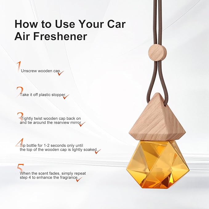 Car Air Freshener Hanging, 2 Pcs Orange Soda Scent Drift Car Air Freshener, Wooden Fragrance Expanding Bottle Cap, 10ml Per Bottle, Used for Car Decoration and Fresh Air (Tangerine)