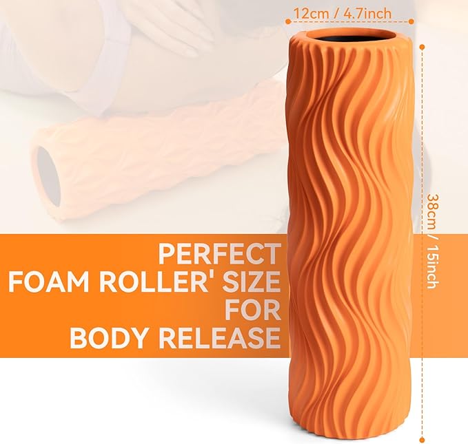 Foam Roller - Muscle Massage Roller for Back Pain & Stretching - Ergonomic Wide Wave Textured - Deep Muscle Massage Pilates Yoga, Athletics, Fitness Exercise for Whole Body