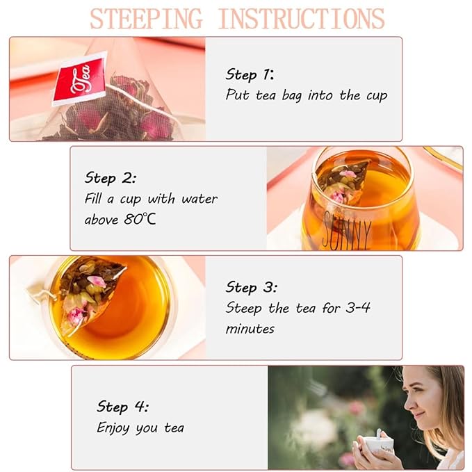 Eilin YHT Rose Black Tea Bags with Red Flower Petals 50 Counts x 3grams