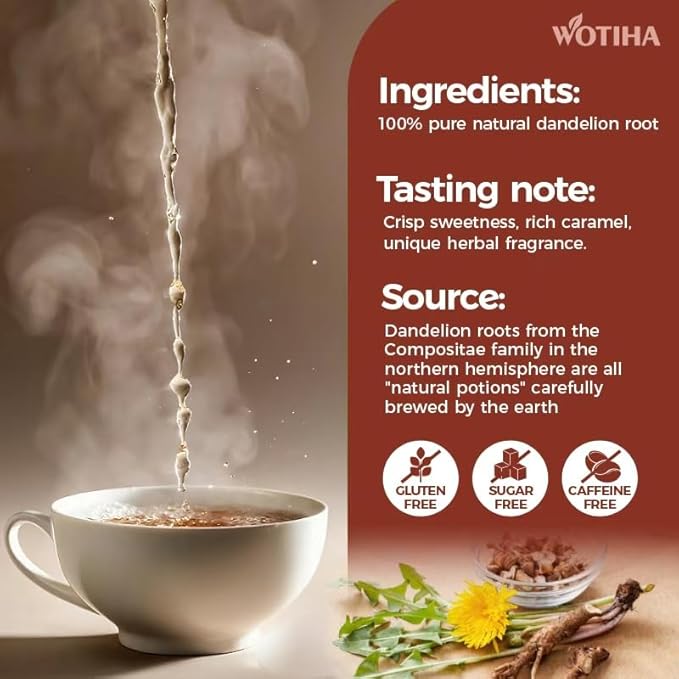 WOTIHA-Natural Dandelion Root tea 120g. 60 Herbal Tea Bags Diente de León .Non-GMO • Additive-Free • Caffeine-Free.No Gluten .Vegan