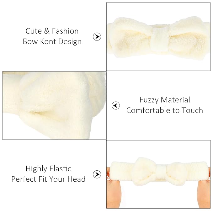 10 Pack Beige Spa Headband for Washing Face Skincare Headbands Bulk for Women Girls Soft Coral Fleece Hairband Cute Bow Headbands for Washing Face Makeup