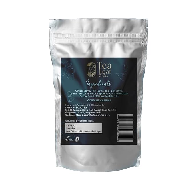 Tea Leaf & Co. Detox Kahwa Green Tea Bags (50 Count), Green Tea with Ginger, Tulsi & Rock Salt, Caffeinated, Natural Green Tea, Blended with Fresh Herbs and Spices, Gluten Free