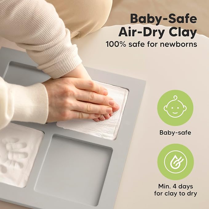 Baby Hand and Footprint Kit - Baby Footprint Kit, Clay Handprint Keepsake Frame, Nursery Picture Frame For Newborns, Personalized New Mom Gifts for Showers & Registry (Cloud Gray)