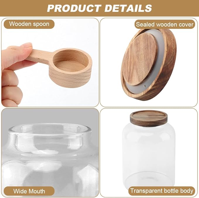 74 oz Glass Bath Salt Jar, Bath Salt Container with Wooden Lid& Scoop, Bathroom Organizers, Airtight Storage Bathtub Accessories for Women